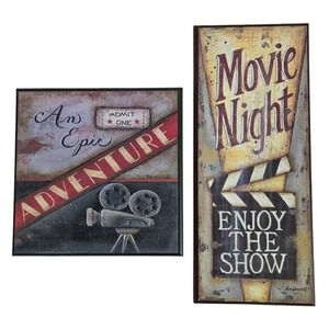 Movie Themed Wood Wall Art Plaques (Set of 2)- Home Theater / Film Media Room
